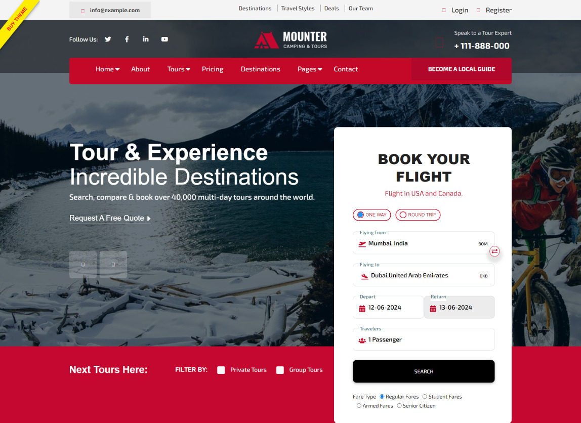 mouter travel wordpress theme hotel and flight booking theme